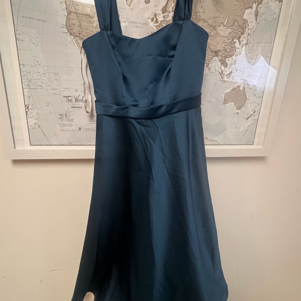 David's Bridal Teal Satin Bridesmaid Dress